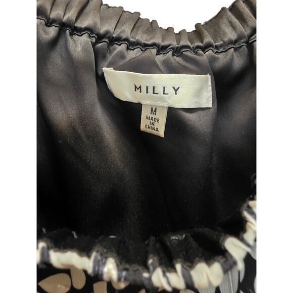 MILLY Revolve Black White Dot Burnout Silky Blouse Bell Sleeve Size Medium EUC - Picture 6 of 9
